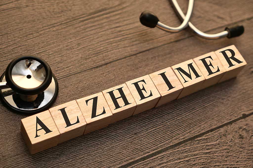 Alzheimer, text words typography written with wooden letter, health and medical concept